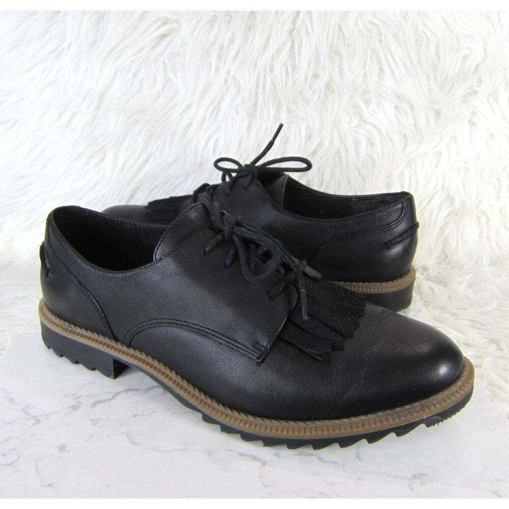 Clarks Somerset Griffin Mabel Tasseled Oxford Flats Black Leather Women's size 9